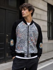 Upcycled Vintage Silk Kimono Bomber Jacket Floral Blouson Unisex Made in Japan picture