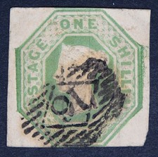 GB SG54 1847 QV 1/- Pale Green, Embossed, Square cut, Fine Used, c.£750 picture