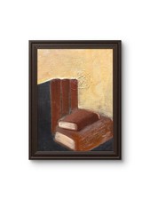 Original oil painting impressionist naïve style “ Vintage books “ with COA picture