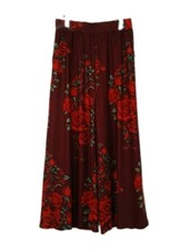 Temu Women's Size L Pants Dark Red Floral Wide Legs Pockets  picture