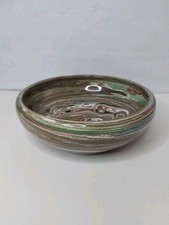Desert Sands Pottery 5.5” Bowl Green Red Brown Blue Swirl Handmade MCM picture