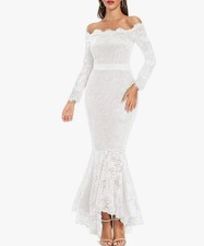 LALAGEN Women's Floral Lace Long Sleeve Off Shoulder Wedding Mermaid Dress picture