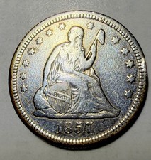 1857 p seated liberty quarter~VF+/XF Condition~Cleaned~Very Nice Coin picture