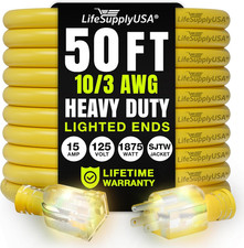 50Ft Outdoor/Indoor Extension Cord 10/3 Gauge Ultra Heavy Duty 3 Prong SJTW, Wat picture