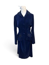 Alix Of Miami Vintage 1960s Blue Velvet Beaded Jacket And Skirt Set picture