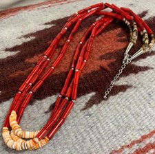 Tri-strands coral/spiny oyster shell necklace//22