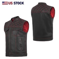 RED black men cross stitch vest, HL11693SPTRED black men ,USA stock leather vest picture