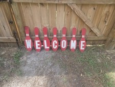 Vintage 7 Pc 40s 50s Masonite Bowling Pins Welcome Sign Complete Ea Piece 20x6  picture