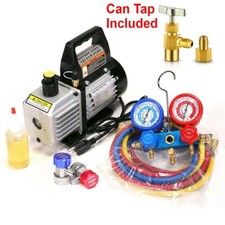 AC Manifold Gauge set Combo 3 CFM Air Vacuum Pump HVAC + R134A Kit AC A/C picture