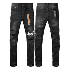 NEW KSUBI Men's Black Ripped Letter Print Skinny Distressed High Street Jeans picture