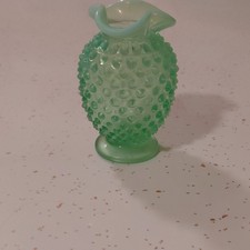 Vintage Fenton Green/Lime Opalescent Hobnail Miniature Vase picture