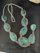 XL Lariat Spiderweb Turquoise Pendant Navajo Sterling Silver Necklace 29” 20383 picture