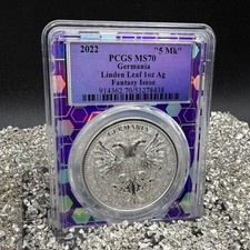 2022 1 oz Germania Linden Leaf PCGS MS70 .999 Silver Round Purple 1 of 131 Mint picture