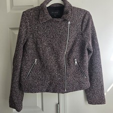 $127 NWT Ann Taylor Sz M Jacket Blazer Multicolor Tweed Asymmetrical Zip Moto picture