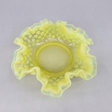 Hobnail Topaz by Fenton Uranium Opalescent Yellow Double Crimped Bon Bon Dish picture