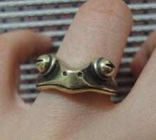 Vintage Brass Frog Ring Adjustable Retro Animal Toad Statement Jewelry Unisex picture