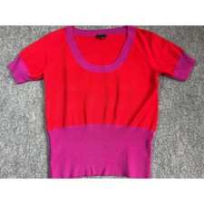 Theory Womens Red Purple Colorblock Scoop Neck Short Sleeve Knit Top Size L picture