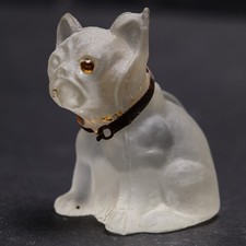 Large Antique Czech Frosted Glass French Bulldog Cracker Charm 43MM 1920s-30s picture