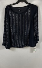 Alfani Women's Black Rhinestone Embellished Long Sleeve Blouse Sz 8 NWT picture