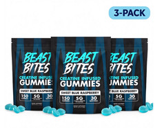 3pc New Beast Bites Creatine Gummies Blue Raspberry 150ct  GOOD picture