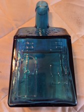 Vintage  WEATON BLUE GLASS 1840 E.C. Booz's Old Cabin Whiskey Bottle- 8 1/2
