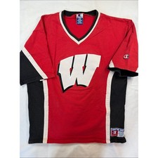 Vintage 90s Champion Wisconsin Badgers Shooting Shirt NCAA Red Black White L picture