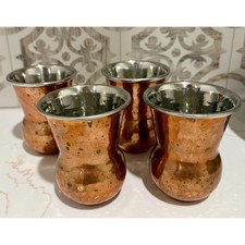 Vintage Hammered Copper Tumblers Set of 4 Lined Lassi Cups Barware picture