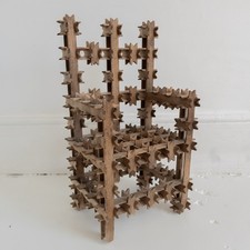 ANTIQUE 17” Crown of Thorns Tramp Art Wooden Chair Throne Primitive Folk picture