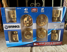 Brinks 2105-105 Keyed Entry & Deadbolt Combo Lock Set Polished Brass NEW NIB picture