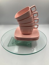 4  Brookpark CUPS & SAUCERS Melmac / Melamine 1950 VTG MCM BUBBLEGUM Pink picture