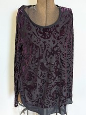 Simply Vera Verawang Women Velvet Burnout Top Size L Purple Boho Chic Date Night picture