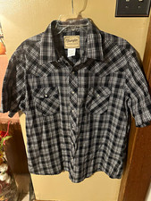 Wrangler Men’s XL Western Plaid Short Sleeve Button-Up Shirt Black Gray Pockets picture