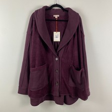 Knox Rose Plum Passion Fleece Shawl Collar Button Front Jacket Size 2X Pockets picture