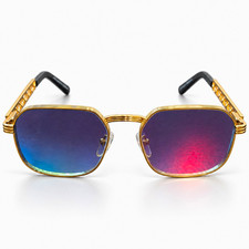 Vintage Frames CEO Jacques Cartier 24KT Gold Sunglasses 56-18-145 Blue Lens picture