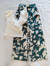 SHEIN Women’s Green/White Floral Wide-Leg High Rise Woven Pants 28
