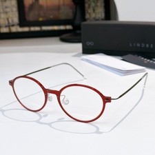 Lindberg 6667 Round Eyeglasses Red Clear Lens 49-19 With New Case picture