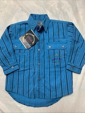 Bugle Boy Vintage 90s Deadstock Boys Blue Striped Button Down Shirt Sz 4 nWT picture