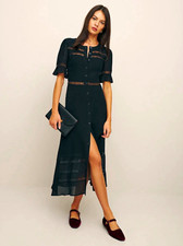 NWT Reformation Woodson Black Solid Button Midi Dress 8 picture