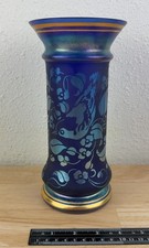Fenton Favrene At Woodlands Edge Art Glass Vase Blue Memorial of Don Fenton picture