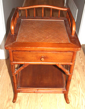 VINTAGE MCM BAMBOO RATTAN WOVEN TOP WOOD END SIDE TABLE BEACH COASTAL picture