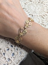 Vintage Black Hills 10k & 12k Yellow & Rose Gold Leaf Heart Chain Bracelet picture