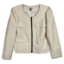 NWT Worthington Boucle Tweed Blazer Size 1X Cream Ivory Gold Full Zip Jacket picture