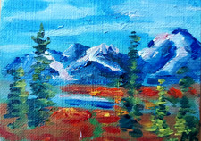 ACEO 2.5x3.5in Original Oil Painting - Autumn Landscape - Art by MK picture