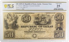 $50 1839-41 Republic of Texas, Austin A7 Crosscut Cancelled VF25 PCGS #318 picture