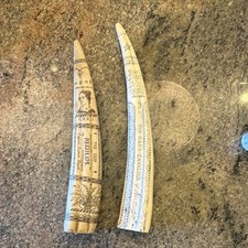 Captain James Hood Vintage Reproduction Scrimshaw Bone Walrus Tusk, Set of 2 picture