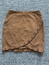 Express Brown Faux Suede Lace-Up Mini Skirt Short Solid Women's Size XS picture