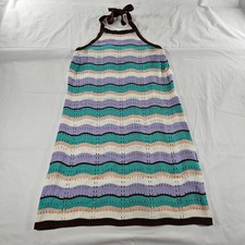 Justify Women’s XL Crochet Knit Halter Dress Pastel Stripe Y2K Boho picture