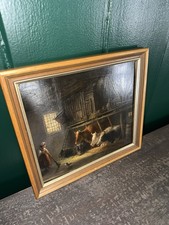 Antique Dutch Oil Painting with Cows, Original Artwork, Dark Moody Farmhouse picture