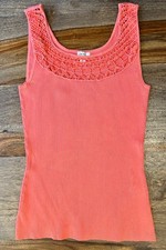 Cache Retro Unique Beaded Ribbed Sleeveless Coral Color Size M Tank Blouse picture