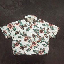 Forever 21 Womens M Tropical Palm Leaf Cropped Button Down Shirt Short Slv picture